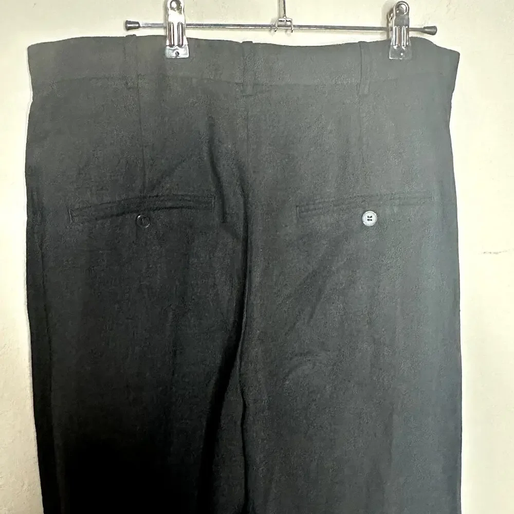H&M Black Linen‎ Blend Pockets High Rise Wide Leg Trouser Pants Women's Size 12
